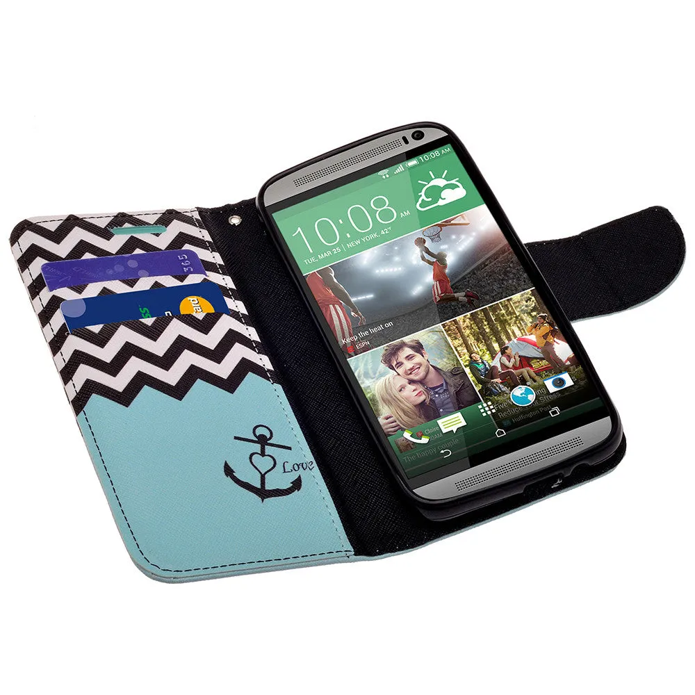 HTC One M9 Case, Wrist Strap Magnetic Flip Fold[Kickstand] Pu Leather Wallet Case with ID & Card Slots - Teal Anchor