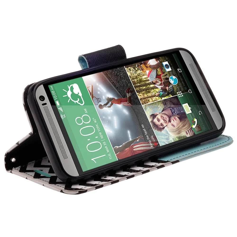 HTC One M9 Case, Wrist Strap Magnetic Flip Fold[Kickstand] Pu Leather Wallet Case with ID & Card Slots - Teal Anchor