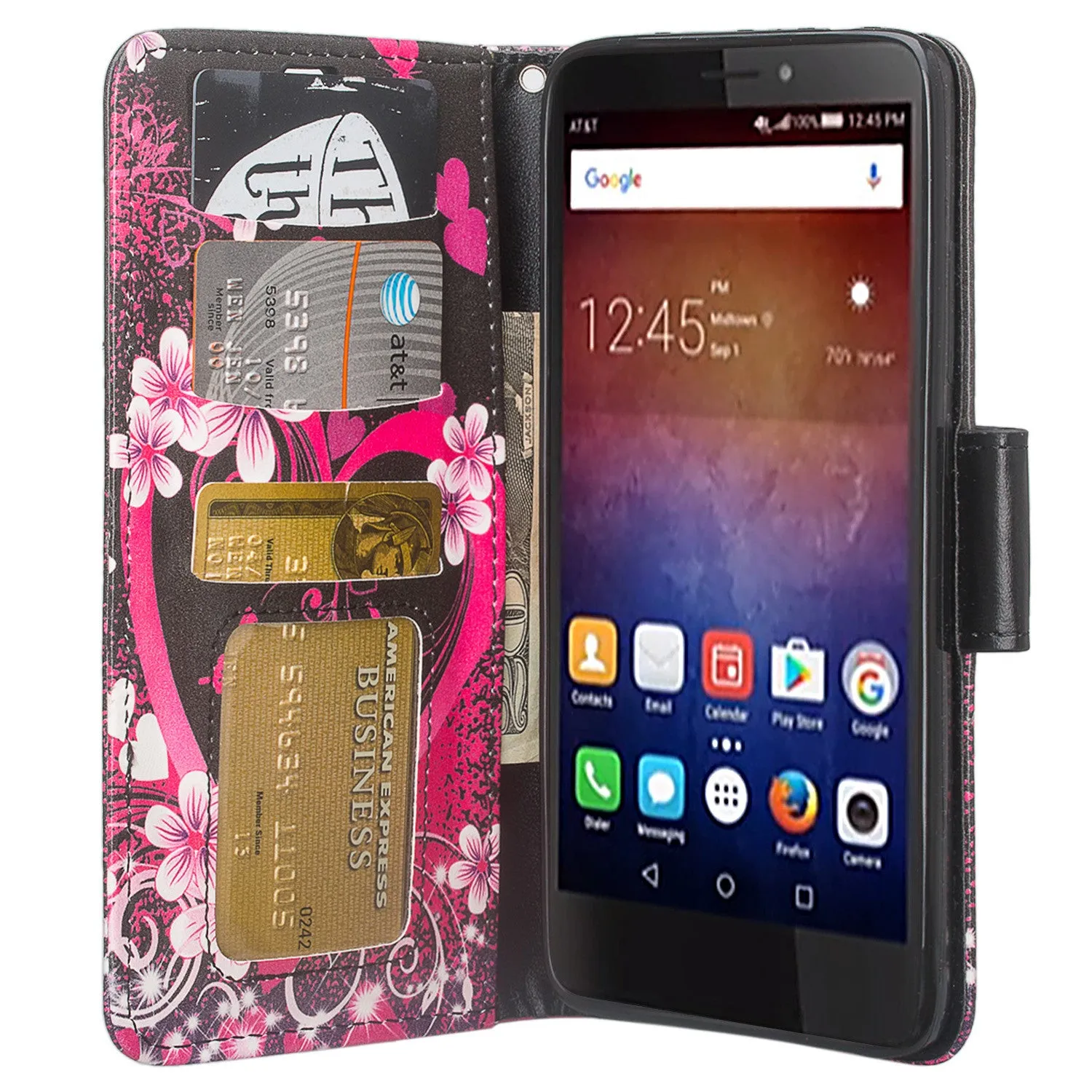 Huawei Ascend XT Case, Wrist Strap Magnetic Fold[Kickstand] Pu Leather Wallet Case with ID & Card Slots for Ascend XT - Heart Butterflies