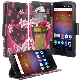 Huawei Ascend XT Case, Wrist Strap Magnetic Fold[Kickstand] Pu Leather Wallet Case with ID & Card Slots for Ascend XT - Heart Butterflies