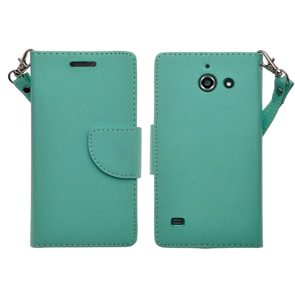 Huawei Fusion3 | Huawei Tribute | Huawei Y536a Cases, Wrist Strap Flip Folio [Kickstand Feature] Pu Leather Wallet Case with ID & Credit Card Slots - Teal