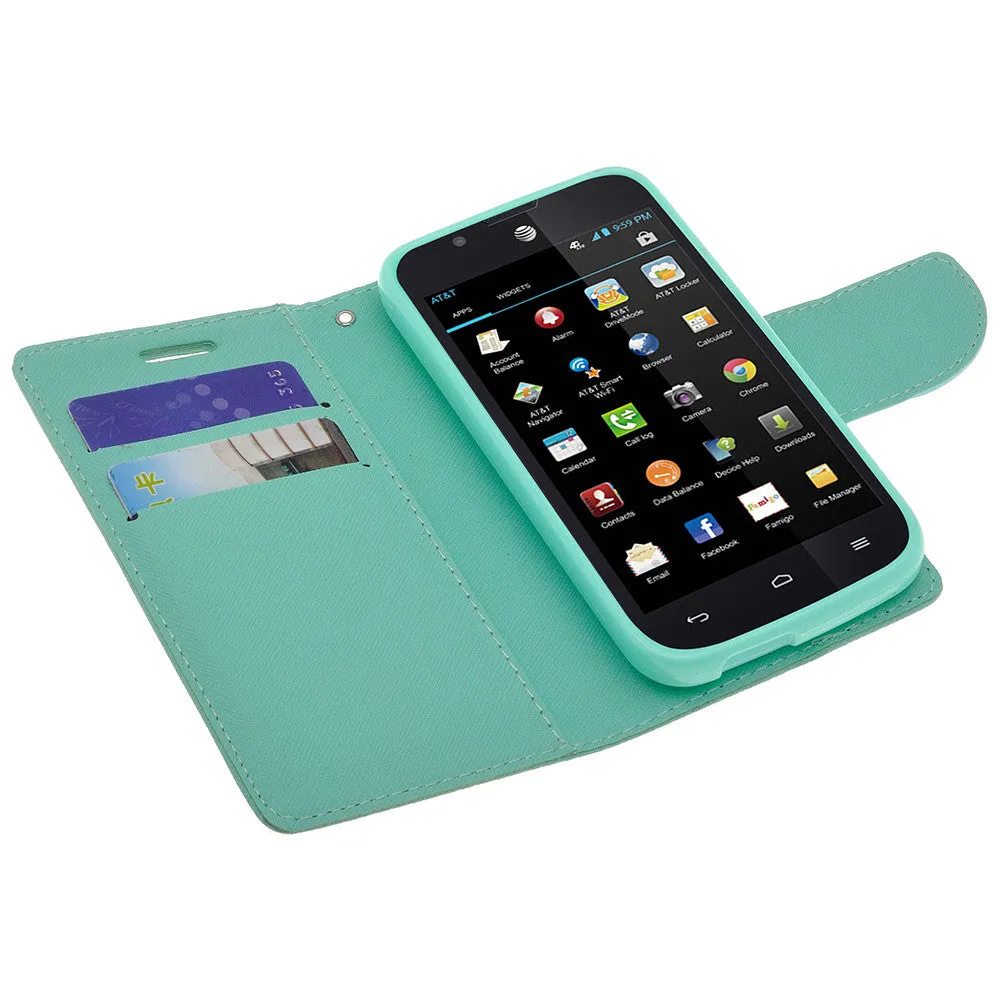 Huawei Fusion3 | Huawei Tribute | Huawei Y536a Cases, Wrist Strap Flip Folio [Kickstand Feature] Pu Leather Wallet Case with ID & Credit Card Slots - Teal