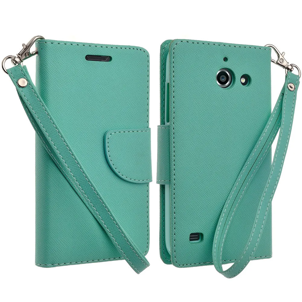 Huawei Fusion3 | Huawei Tribute | Huawei Y536a Cases, Wrist Strap Flip Folio [Kickstand Feature] Pu Leather Wallet Case with ID & Credit Card Slots - Teal