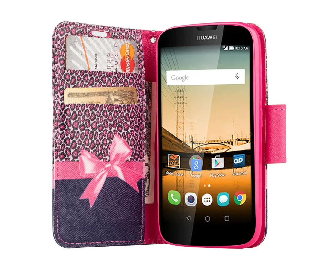 Huawei Union | Y538 Case, Wrist Strap Magnetic Flip Fold[Kickstand] Pu Leather Wallet Case with ID & Card Slots - Cheetah Prints