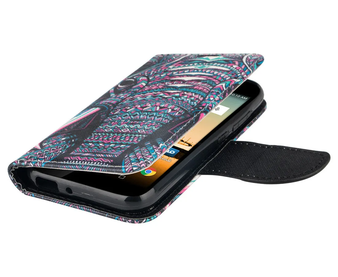 Huawei Union | Y538 Case, Wrist Strap Magnetic Flip Fold[Kickstand] Pu Leather Wallet Case with ID & Card Slots - Tribal Elephant