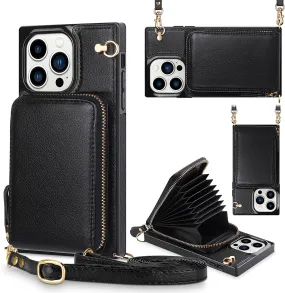 iPhone 14 Pro Max Case Wallet Zipper Leather Case 6.7 inch Black