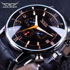 Jaragar 3 Dial Display 2019 Classic Design Luminous Hands Black Leather Strap Watch