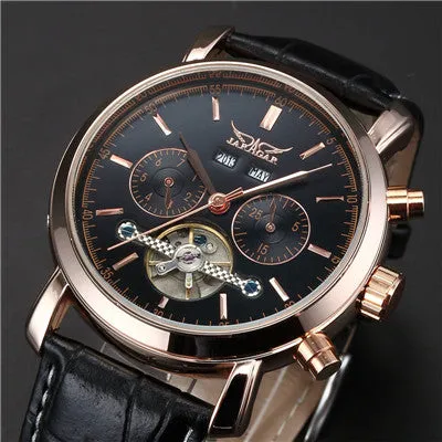 JARAGAR Full Calendar Tourbillon Auto Mechanical Mens Watches Top Brand Luxury Wrist Watch erkek kol saati Montre Homme