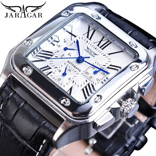 Jaragar Retro Luxury Classic Design Genuine Leather Belt 3 Dial Roman Number Watch