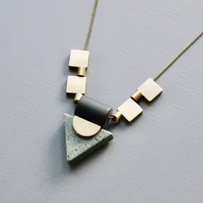 Jasper triangle and brass geometric necklace