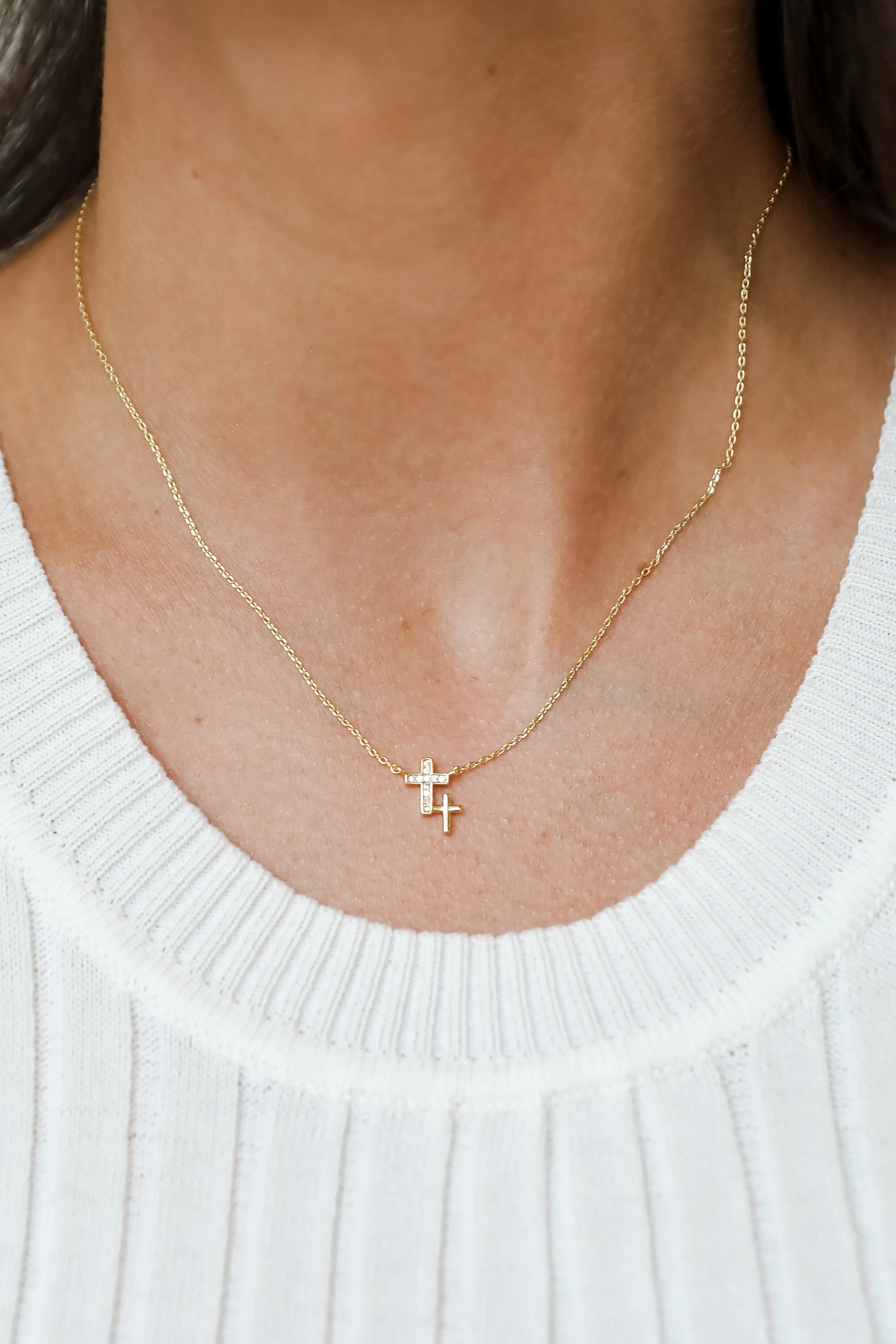 Jordan Gold Rhinestone Cross Charm Necklace