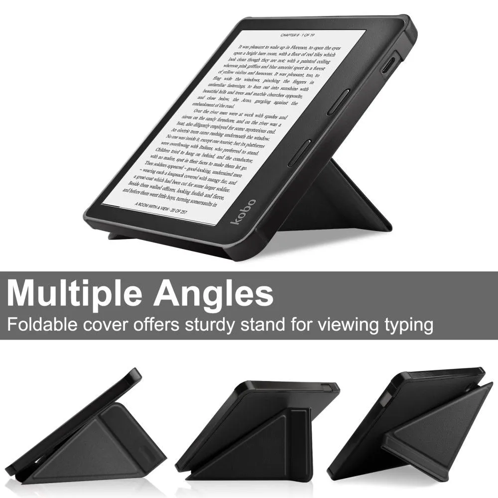 Kobo Libra 2 cool origami stand PU leather flip case - Black