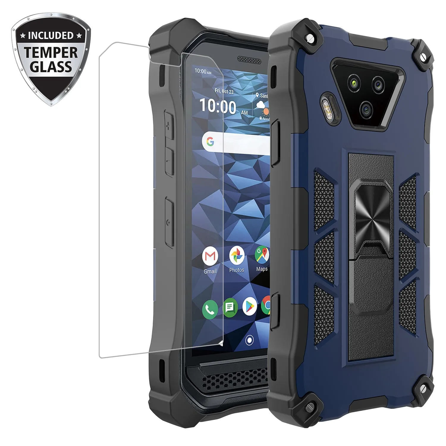 Kyocera DuraForce Ultra 5G Case [Military Grade] Ring Car Mount Kickstand Hybrid Hard PC Soft TPU Shockproof Protective Case - Blue