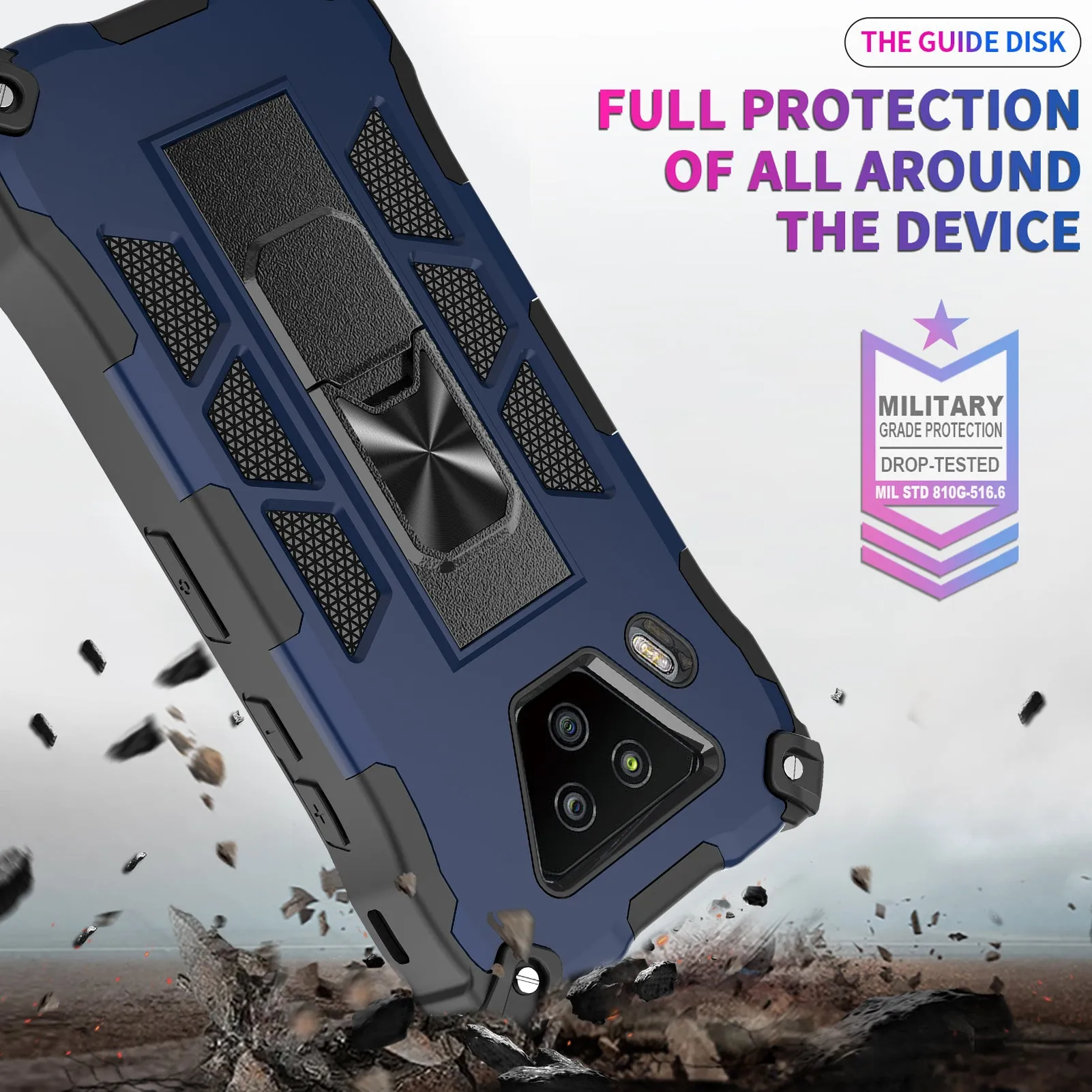 Kyocera DuraForce Ultra 5G Case [Military Grade] Ring Car Mount Kickstand Hybrid Hard PC Soft TPU Shockproof Protective Case - Blue