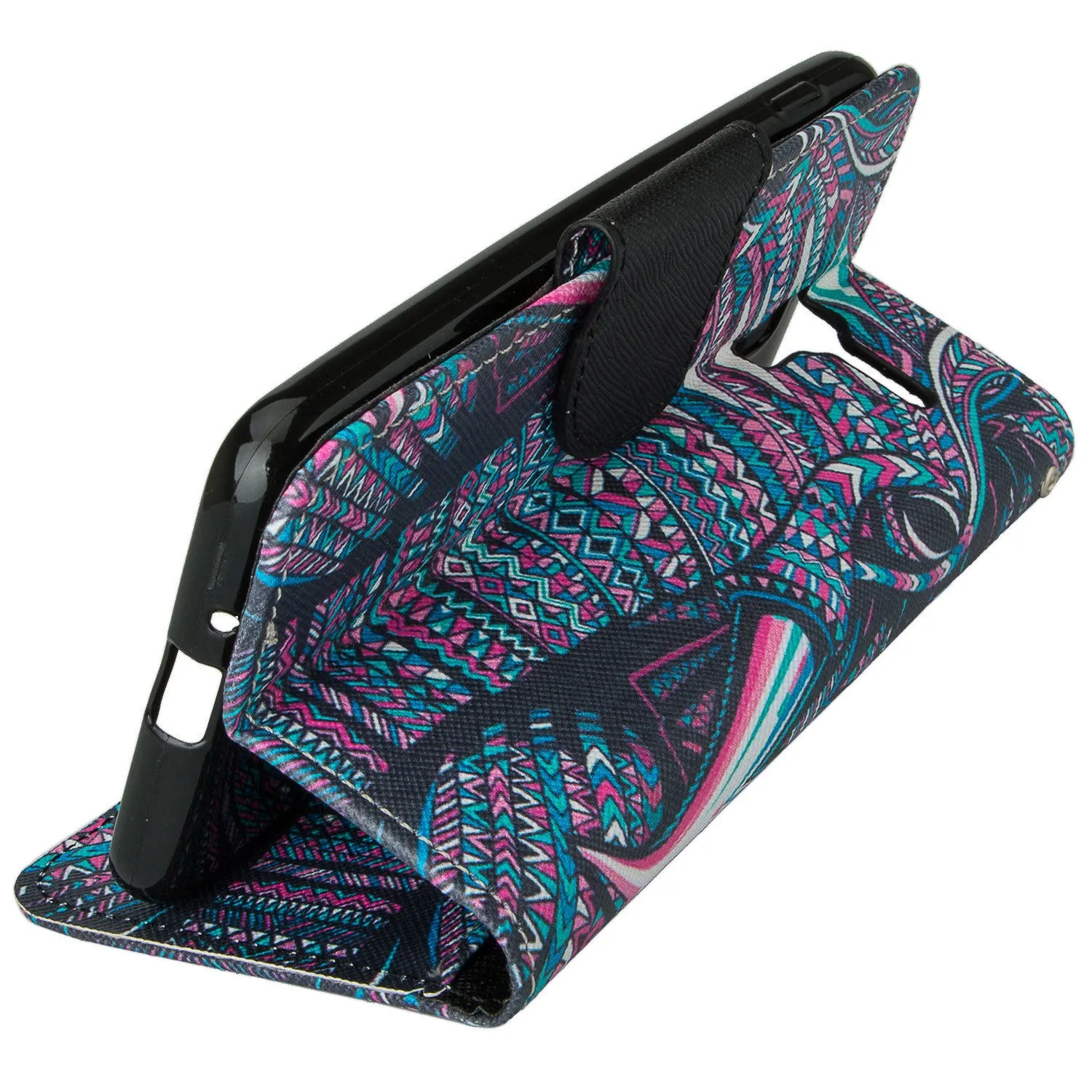 Kyocera Hydro View Wallet Case, Wrist Strap Pu Leather Magnetic Flip Fold[Kickstand] with ID & Card Slots for Kyocera Hydro View - Tribal Elephant