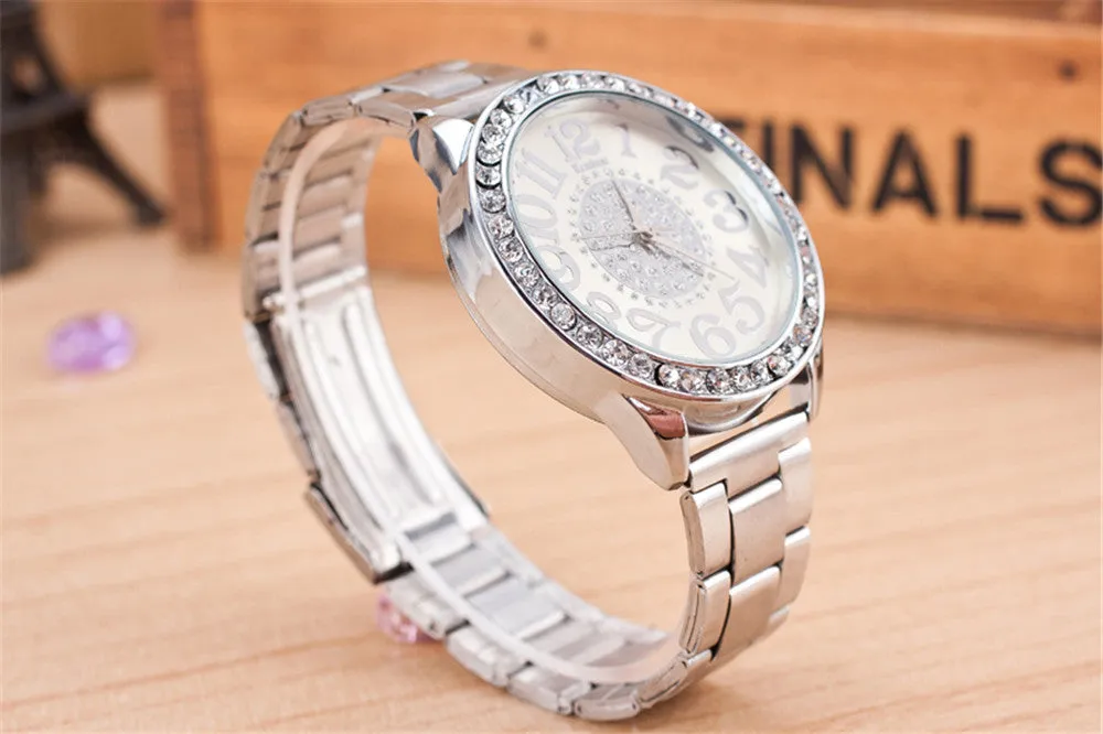 Ladies Fashion Silver Rose Gold Watch Women Luxury Brand Quartz Wristwatch With Rhinestone Steel Clock Female Horloge