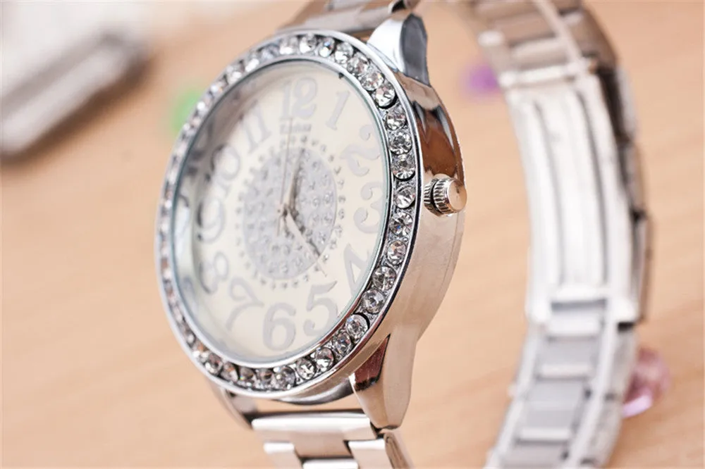 Ladies Fashion Silver Rose Gold Watch Women Luxury Brand Quartz Wristwatch With Rhinestone Steel Clock Female Horloge