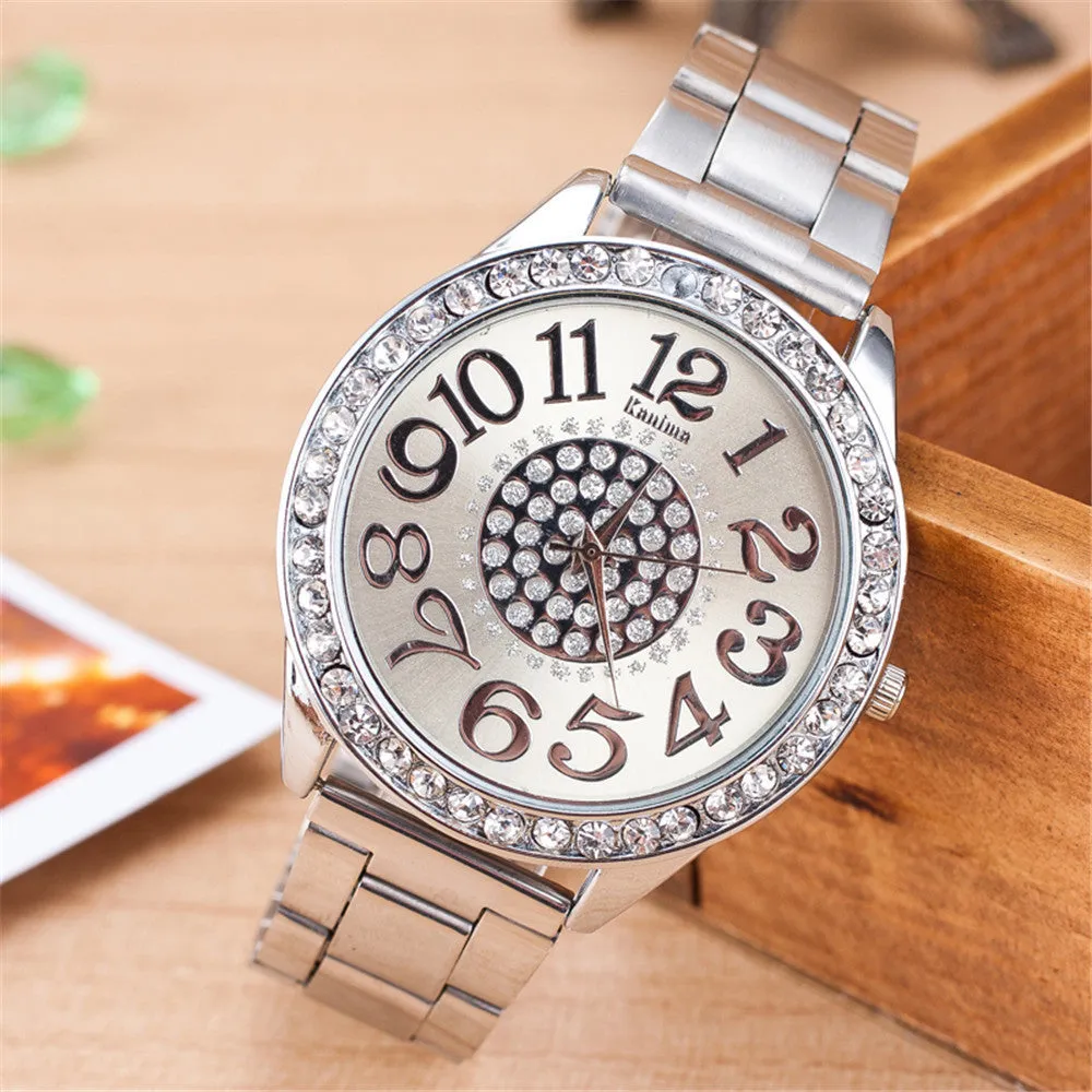 Ladies Fashion Silver Rose Gold Watch Women Luxury Brand Quartz Wristwatch With Rhinestone Steel Clock Female Horloge