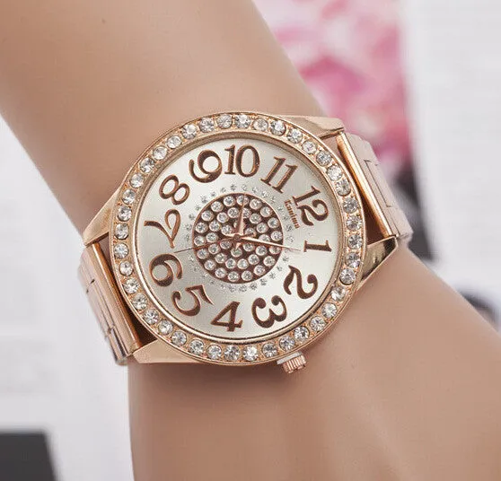 Ladies Fashion Silver Rose Gold Watch Women Luxury Brand Quartz Wristwatch With Rhinestone Steel Clock Female Horloge