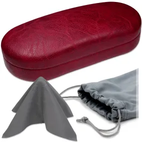 Large Sunglasses case - Hard Medium to Large Glasses Case w/ Pouch and cloth  (AS87 Burgundy)