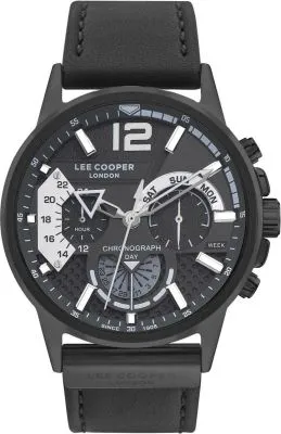 Lee Cooper  Men's Watch Gun Dial Black Leather Strap, LC07614.661