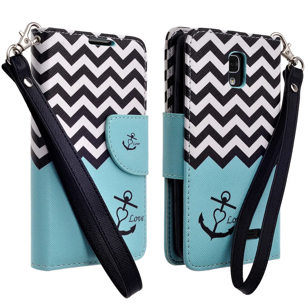 LG F70 Case, Wrist Strap Magnetic Flip Fold[Kickstand] Pu Leather Wallet Case with ID & Card Slots - Teal Anchor