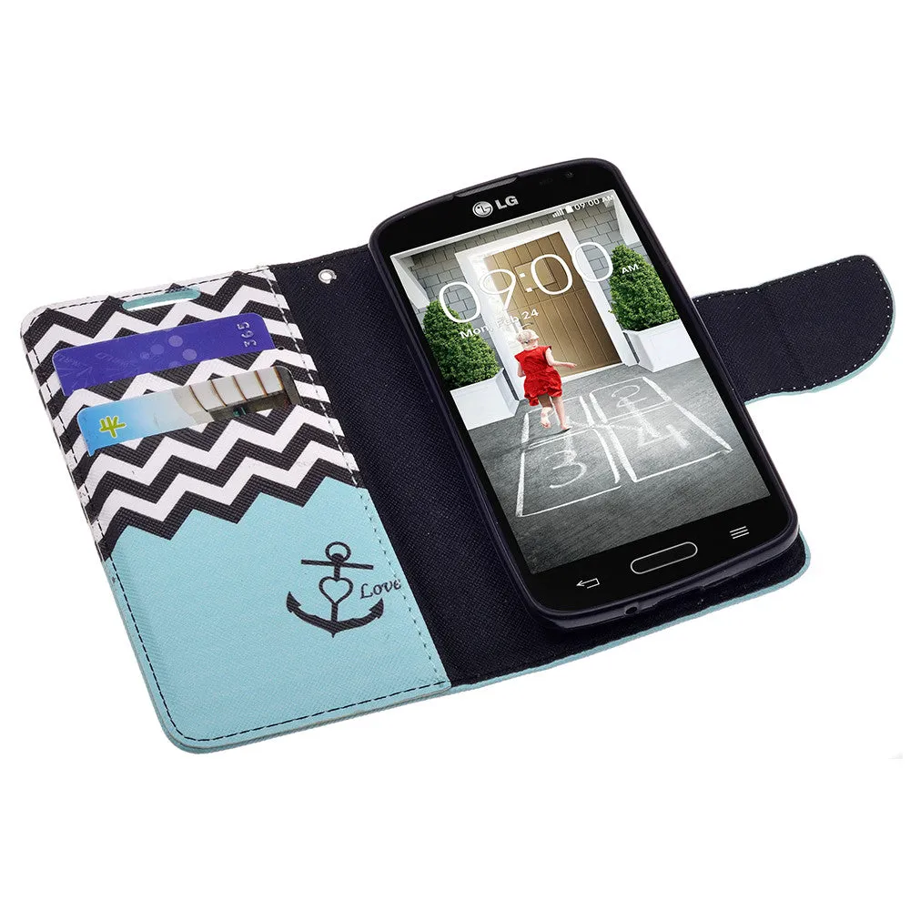 LG F70 Case, Wrist Strap Magnetic Flip Fold[Kickstand] Pu Leather Wallet Case with ID & Card Slots - Teal Anchor