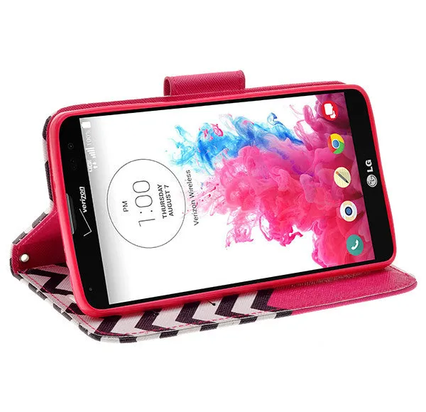 LG G Vista | VS880 | G Pro 2 Lite | D631 Case, Wrist Strap Magnetic Flip Fold[Kickstand] Pu Leather Wallet Case with ID & Card Slots - Hot Pink Anchor