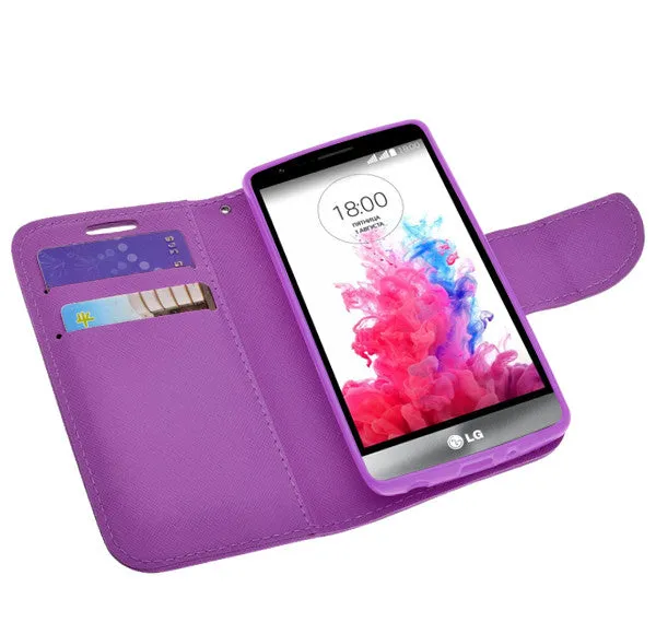 LG G3 s | LG G3 mini | LG G3 Beat | LG G3 Vigor | LG D725 | LG D722 Case, Wrist Strap Flip Folio [Kickstand Feature] Pu Leather Wallet Case with ID & Credit Card Slots - Purple