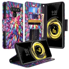 LG G8 ThinQ Case, LM-G820 Wallet Case, Wrist Strap Pu Leather Wallet Case [Kickstand] with ID & Credit Card Slots - Rainbow Flower