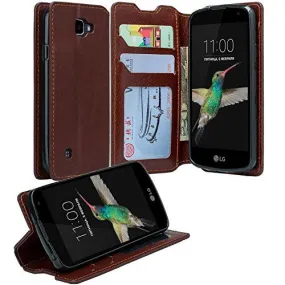 LG Optimus Zone 3 Cases | LG K4 Cases | LG Spree Cases | LG Rebel Cases, Magnetic Flip Folio [Kickstand Feature] Pu Leather Wallet Case with ID & Credit Card Slot - Brown