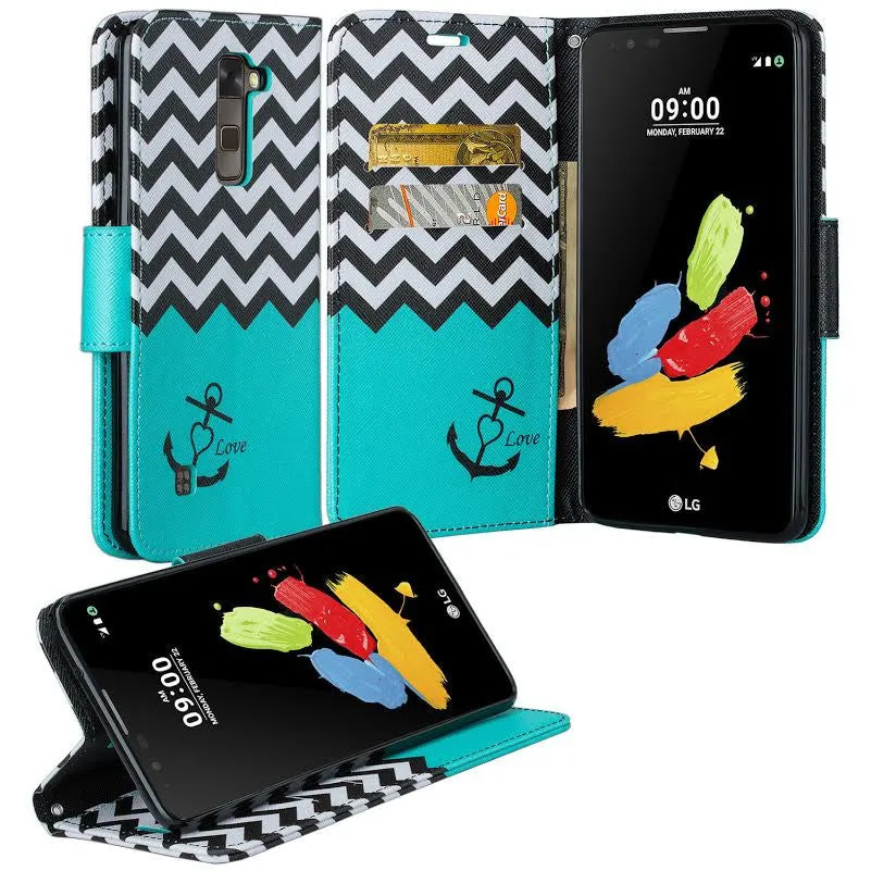 LG Stylo 2 Plus Case, LG Stylo 2 Plus Wallet Case [Kickstand] Pu Leather Wrist Strap Wallet Case w/ ID & Card Slots & Pocket - Teal Anchor