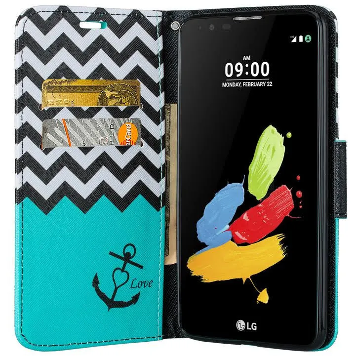 LG Stylo 2 Plus Case, LG Stylo 2 Plus Wallet Case [Kickstand] Pu Leather Wrist Strap Wallet Case w/ ID & Card Slots & Pocket - Teal Anchor