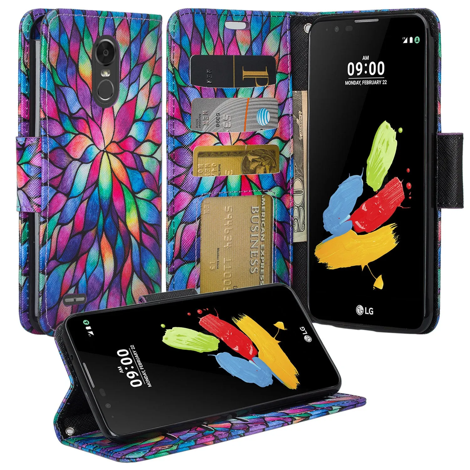 LG Stylo 3 Case, LG Stylo 3 Plus Wallet Case, Wrist Strap Magnetic Fold [Kickstand] Slim Pu Leather Wallet Case with ID & Card Slots for Stylo 3 / Stylo 3 Plus - Rainbow Flower