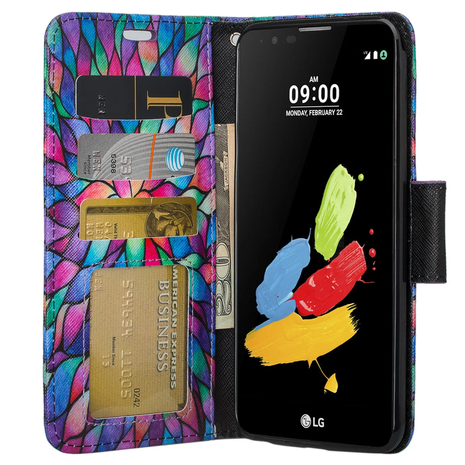 LG Stylo 3 Case, LG Stylo 3 Plus Wallet Case, Wrist Strap Magnetic Fold [Kickstand] Slim Pu Leather Wallet Case with ID & Card Slots for Stylo 3 / Stylo 3 Plus - Rainbow Flower