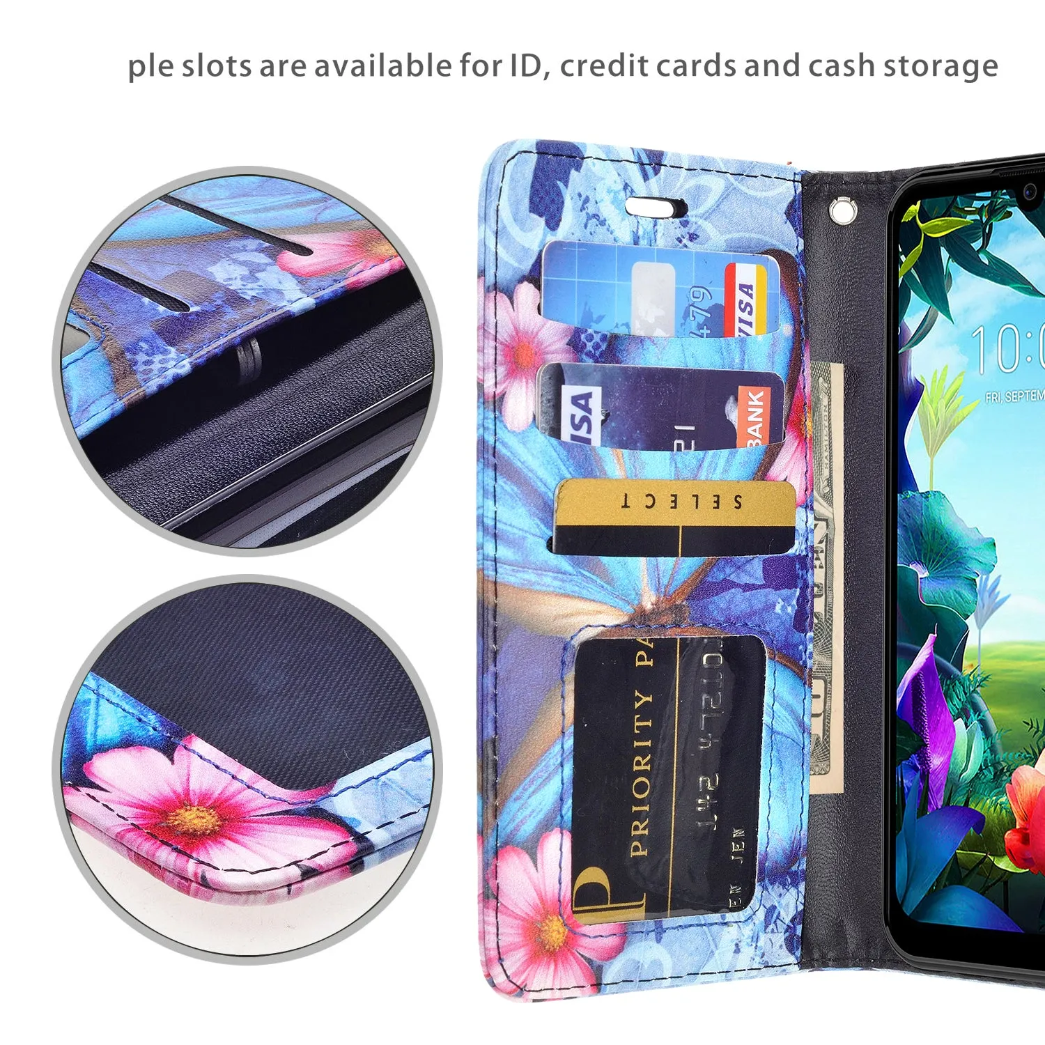 LG Stylo 6 Case, Stylo 6 Wallet Case, Wrist Strap Pu Leather Wallet Case [Kickstand] with ID & Credit Card Slots - Blue Butterfly