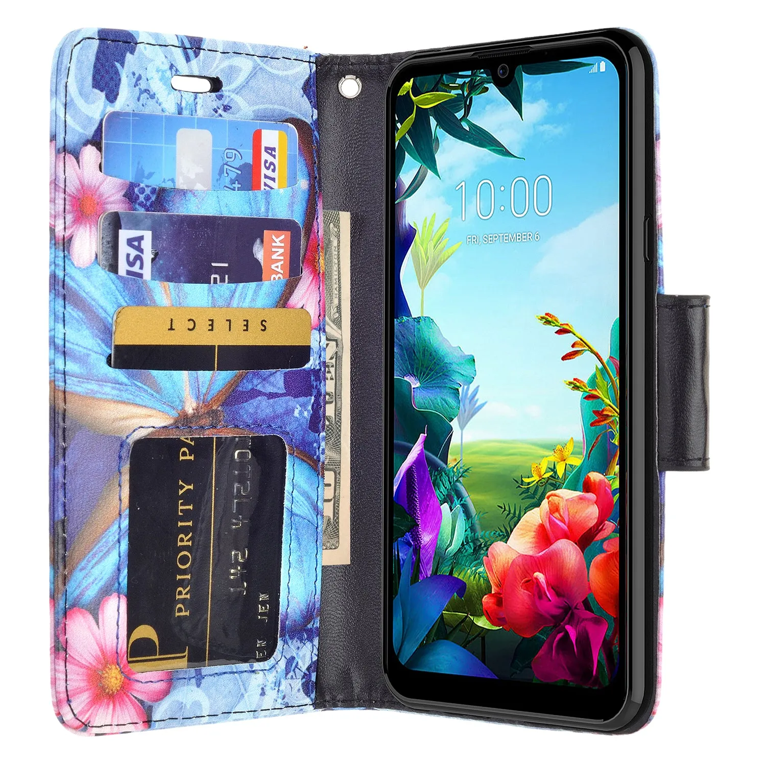 LG Stylo 6 Case, Stylo 6 Wallet Case, Wrist Strap Pu Leather Wallet Case [Kickstand] with ID & Credit Card Slots - Blue Butterfly