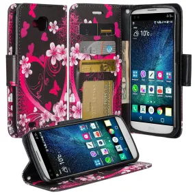 LG V9 Case, LG V9 Wallet Case, Slim Flip Folio [Kickstand] Pu Leather Wallet Case with ID & Card Slots & Pocket   Wrist Strap - Heart Butterflies