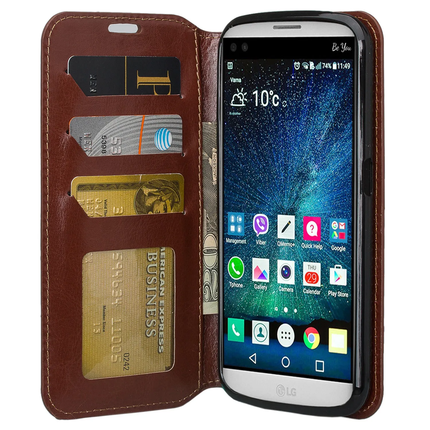 LG V9 Case, LG V9 Wallet Case, Slim Flip Folio [Kickstand] Pu Leather Wallet Case with ID & Credit Card Slots - Brown