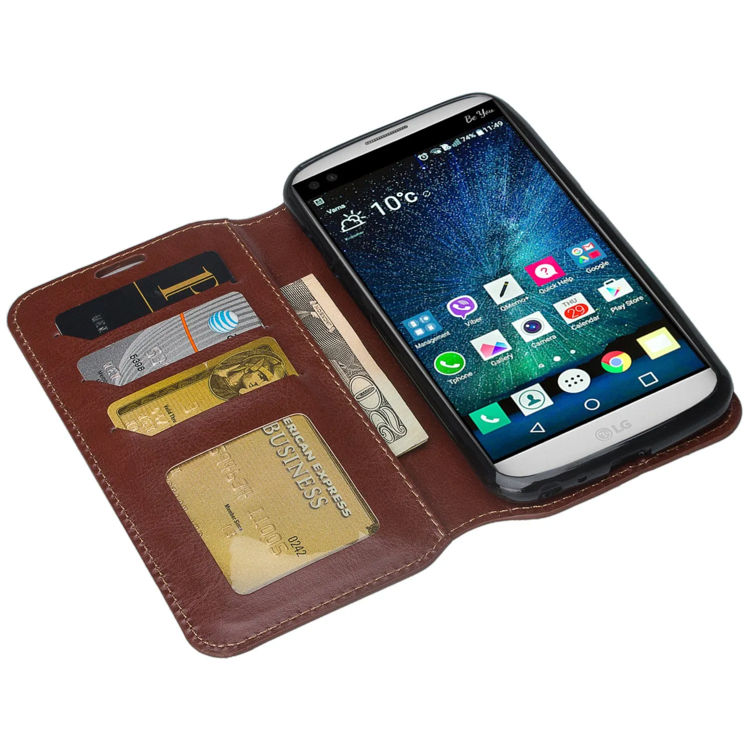 LG V9 Case, LG V9 Wallet Case, Slim Flip Folio [Kickstand] Pu Leather Wallet Case with ID & Credit Card Slots - Brown