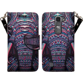 LG Volt2 Case,  LG LS751 Case Wrist Strap Pu Leather Magnetic Flip Fold[Kickstand] Wallet Case with ID & Card Slots for LG Volt2 - Tribal Elephant