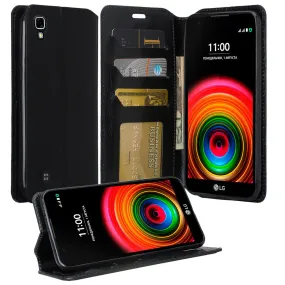 LG X Power Case, Magnetic Fold[Kickstand] Pu Leather Wallet Case with ID & Credit Card Slots for LG X Power - Black