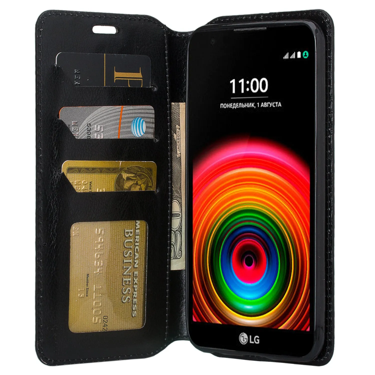 LG X Power Case, Magnetic Fold[Kickstand] Pu Leather Wallet Case with ID & Credit Card Slots for LG X Power - Black