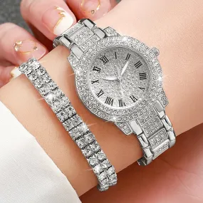 Luxurious Rhinestone Quartz Watch Set  Ideal Gift for Her