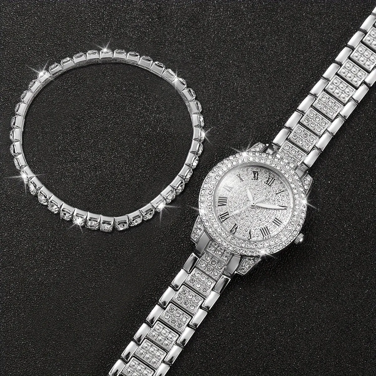 Luxurious Rhinestone Quartz Watch Set  Ideal Gift for Her