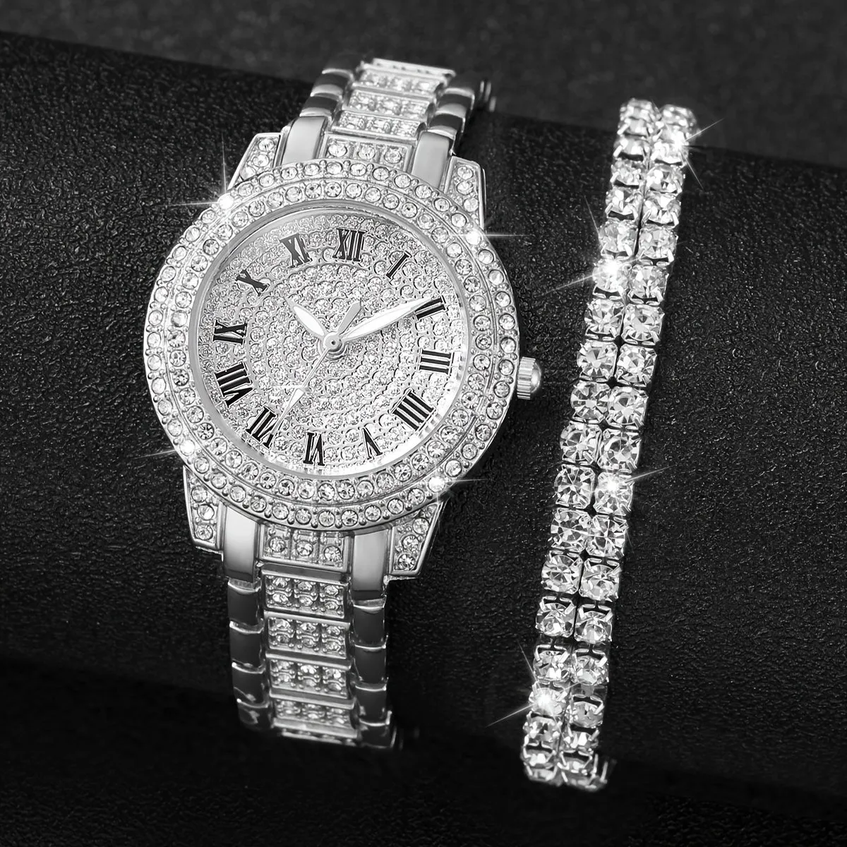 Luxurious Rhinestone Quartz Watch Set  Ideal Gift for Her