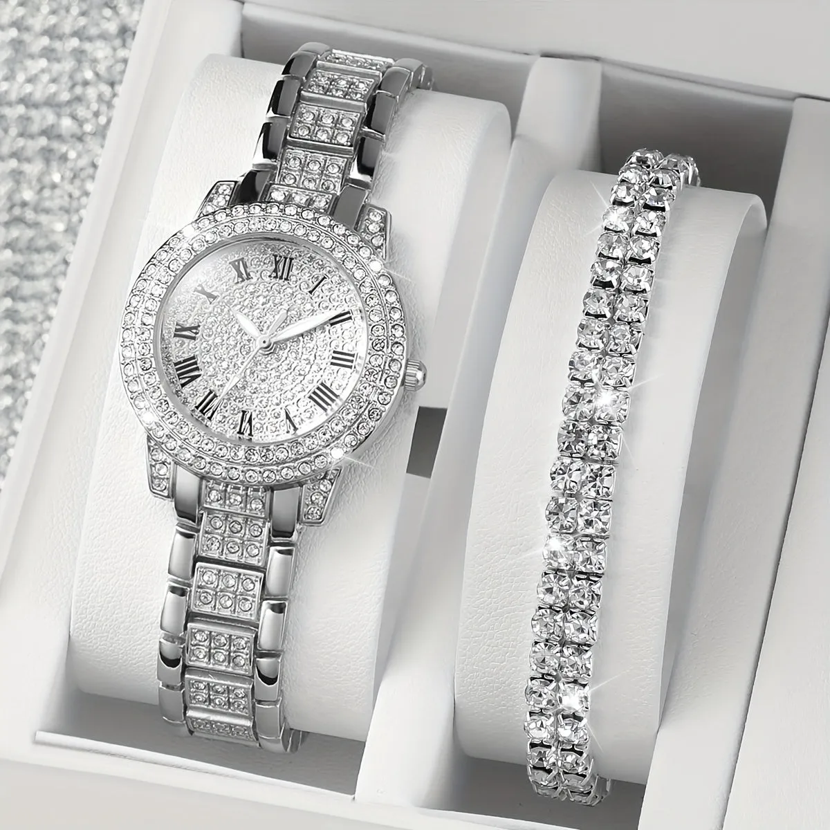 Luxurious Rhinestone Quartz Watch Set  Ideal Gift for Her