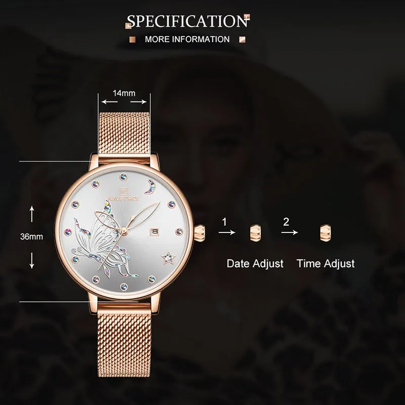 Luxury Crystal Watch Top Brand Rose Gold Steel Mesh Ladies Wrist Watches Bracelet Watch