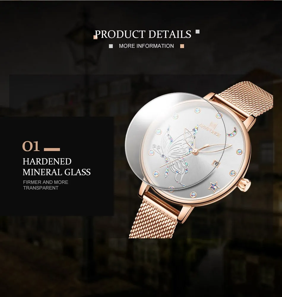 Luxury Crystal Watch Top Brand Rose Gold Steel Mesh Ladies Wrist Watches Bracelet Watch