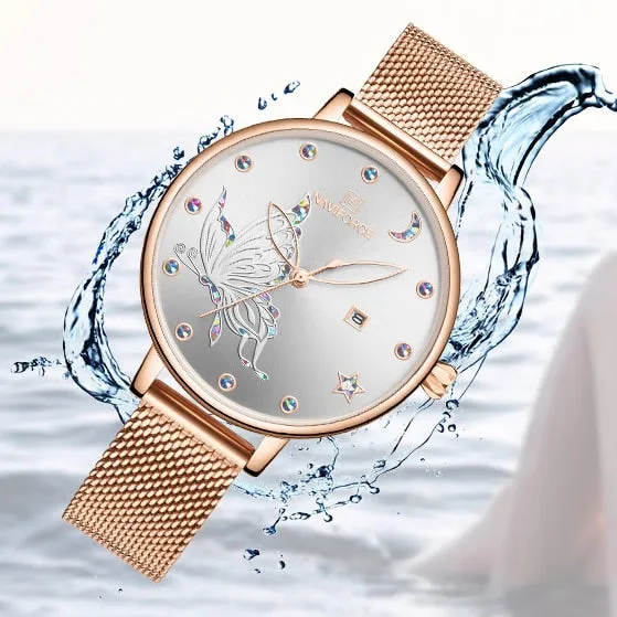 Luxury Crystal Watch Top Brand Rose Gold Steel Mesh Ladies Wrist Watches Bracelet Watch